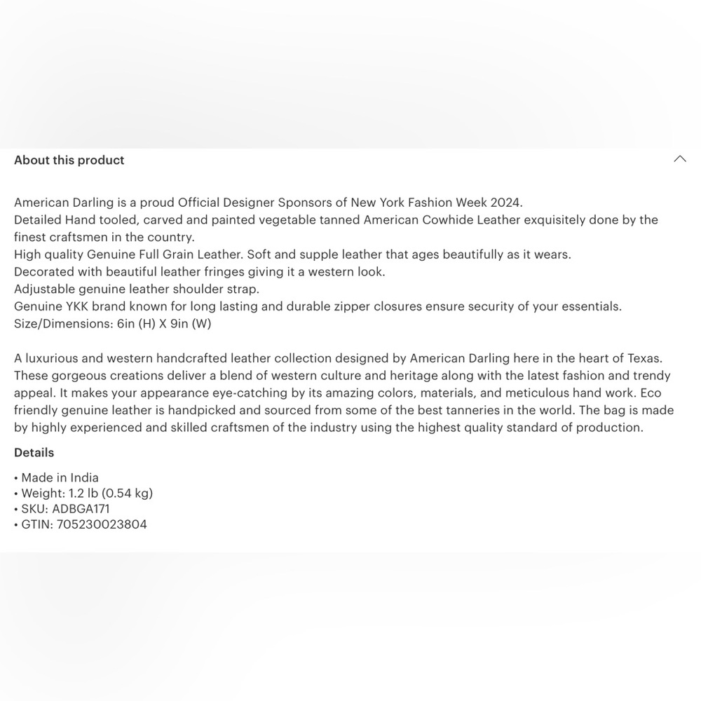 American Darling Brown Leather Shoulder Bag with Fringe - Picture 3 of 3